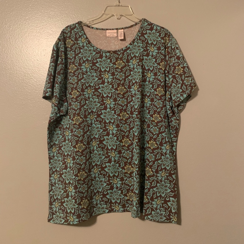 Covington brown and blue floral top